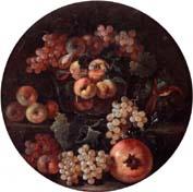 unknow artist A still life of peaches and plums in a glass bowl,grapes,a melon and a pomegranate France oil painting art